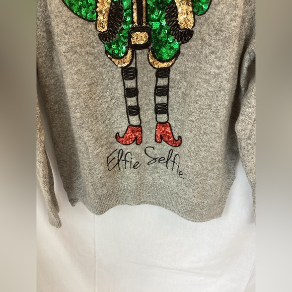 H&M Gray and Green Crew Neck Sweater with Elf Design - Picture 2 of 5